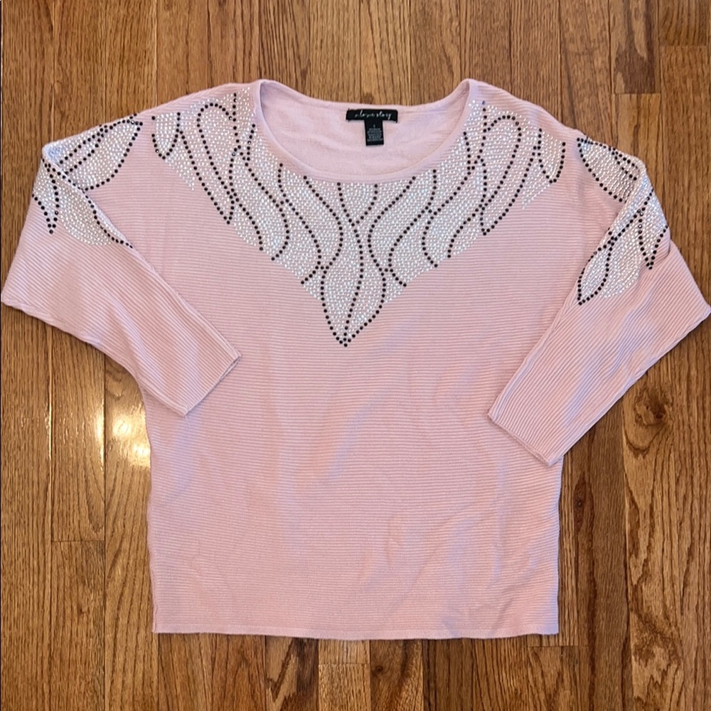 A Love Story Pink Bedazzled Quarter Sleeve Blouse Women’s Size Small